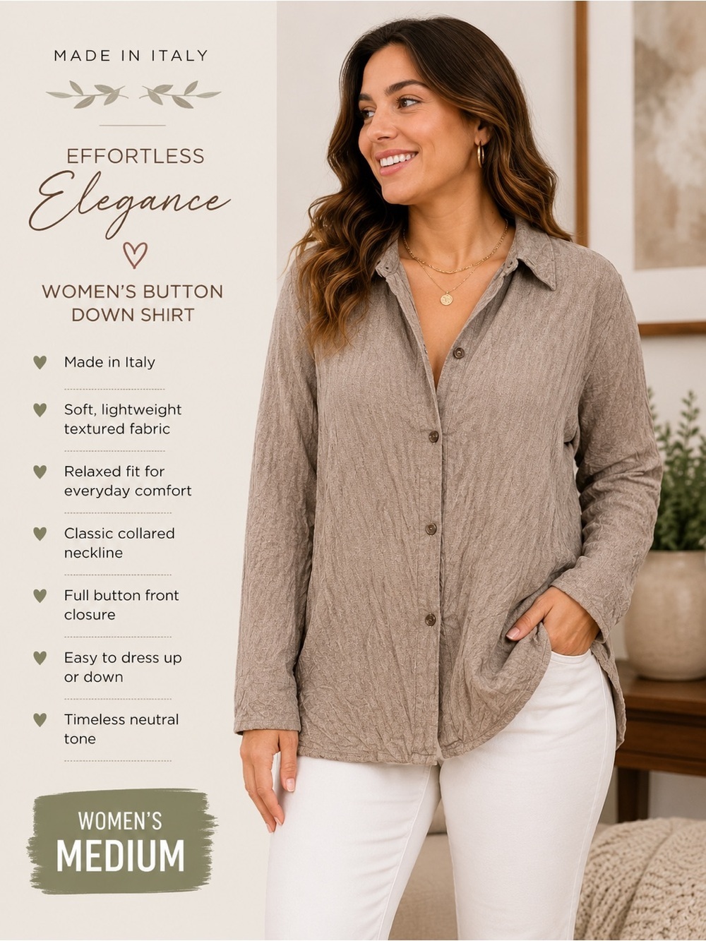 Classic Button-Down Shirt in Taupe by Unbranded MEDIUM